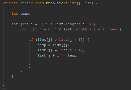 Java code for bubble sort